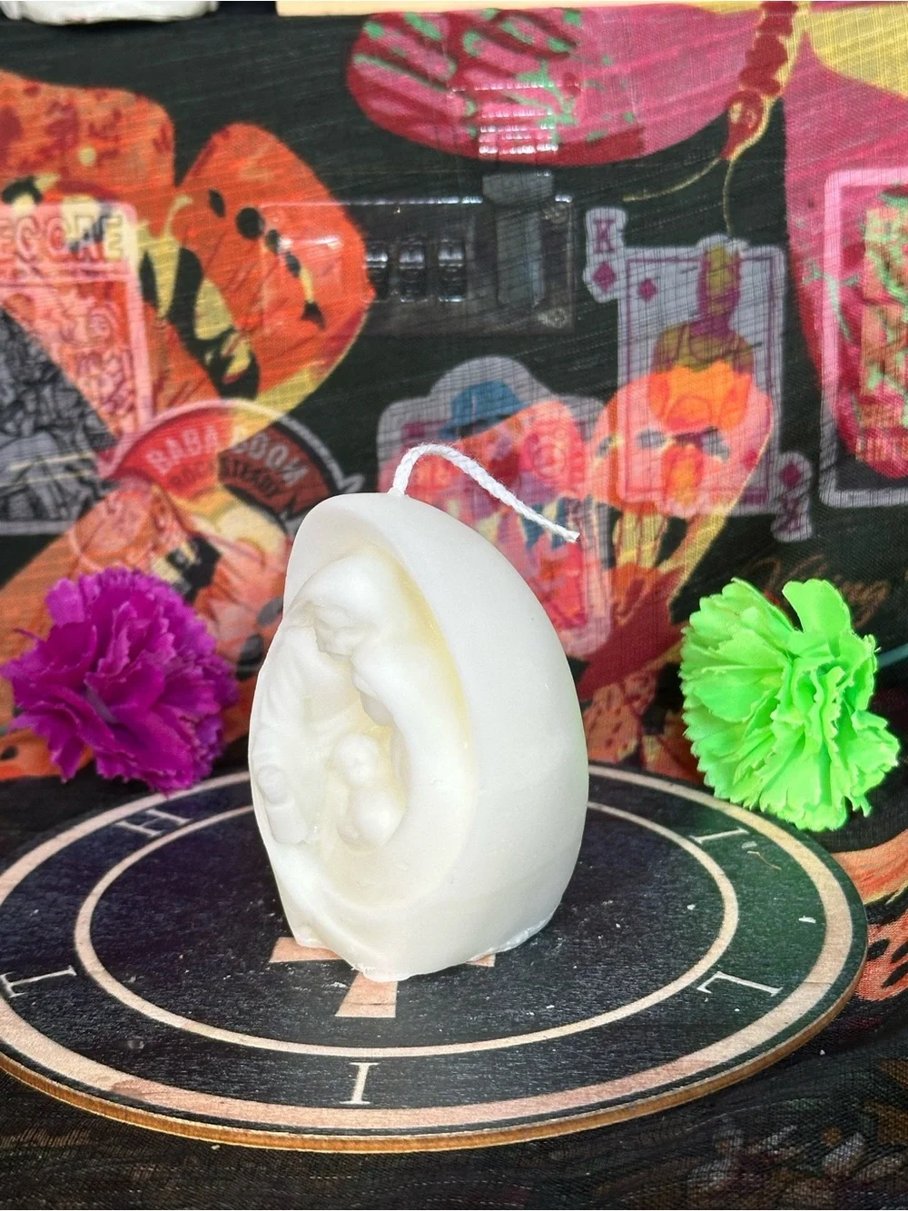 Handmade Holy Family Candle – White Religious Scene